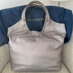 JENNIFER HALEY LAMBSKIN SHOULDER BAG, SILVER